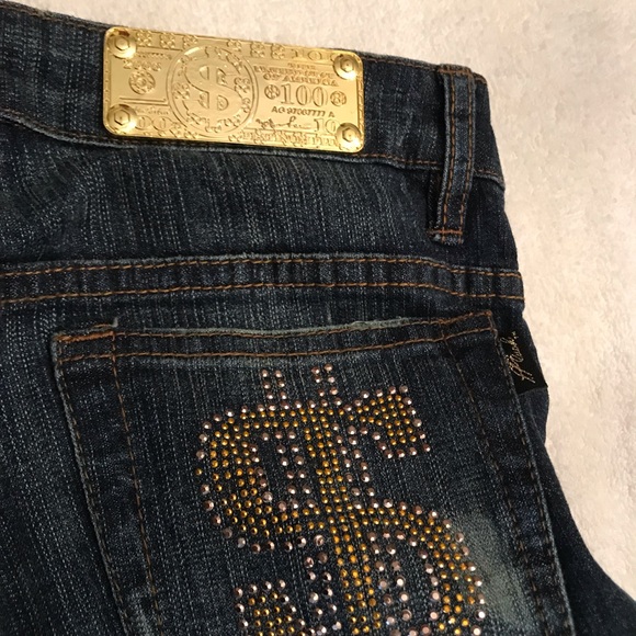 Unique Million dollar babe rhinestone & metal stud embellished blue jeans Money - Picture 9 of 16